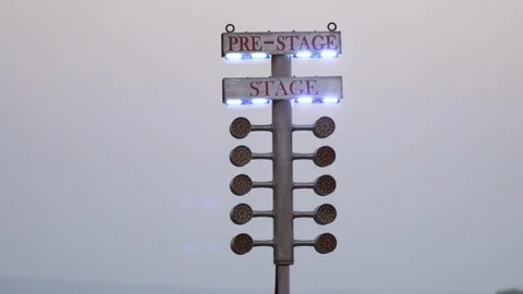 Drag racing street tree light. Stage lamp signal at quarter mile circuit. Stock Footage
