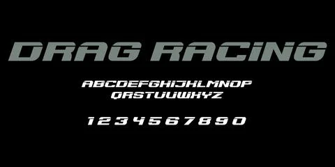 Drag Racing Typography Vector Font – Bold Motorsport Typeface Stock Illustration