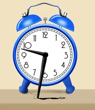 This dragging clock hand cutting into the table top is a 3-d illustration abo Stock Illustration