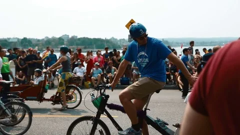 Dragging the huge pride parade flag in Vancouver Stock Footage 78555261