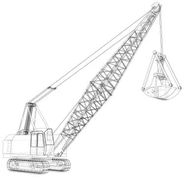 Dragline for used coal mining. Bucket is massive. The layers of visible and Stock Illustration