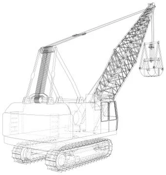Dragline for used coal mining. Bucket is massive. The layers of visible and Stock Illustration