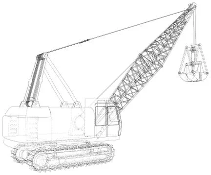 Dragline for used coal mining. Bucket is massive. The layers of visible and Stock Illustration
