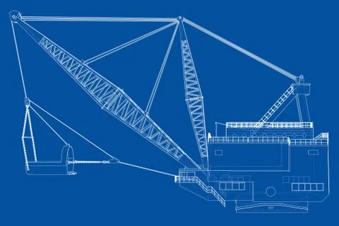 Dragline walking excavator. Vector Stock Illustration
