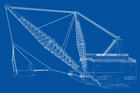Dragline walking excavator. Vector Stock Illustration