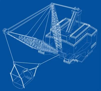 Dragline walking excavator. Vector Stock Illustration