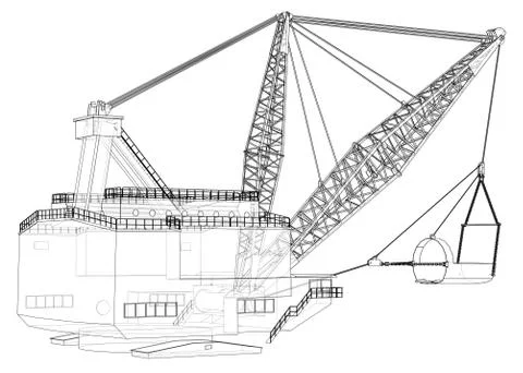 Dragline walking excavator. Vector Stock Illustration