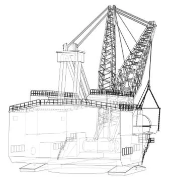 Dragline walking excavator. Vector Stock Illustration