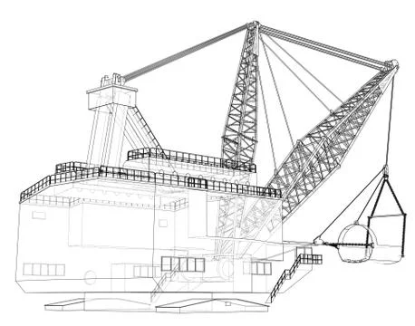 Dragline walking excavator. Vector Stock Illustration