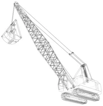 Dragline walking excavator. Vector rendering of 3d. Wire-frame style. The layers Illustrazione stock