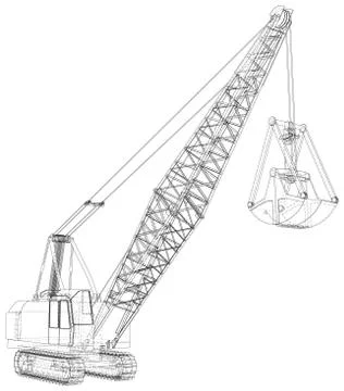 Dragline walking excavator. Vector rendering of 3d. Wire-frame style. The layers Stock Illustration