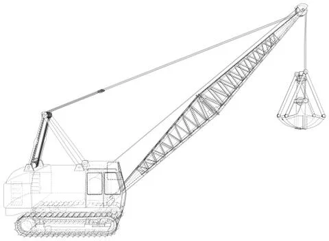 Dragline walking excavator. Vector rendering of 3d. Wire-frame style. The layers イラスト素材