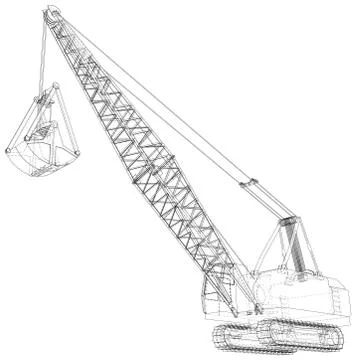 Dragline walking excavator. Vector rendering of 3d. Wire-frame style. The layers Stock Illustration