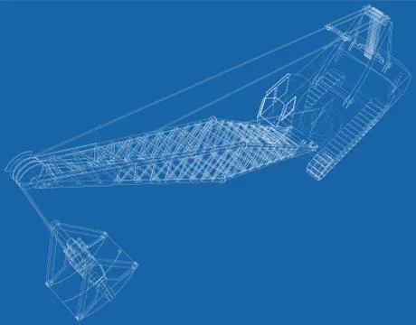Dragline walking excavator. Vector rendering of 3d. Wire-frame style. The layers 스톡 일러스트