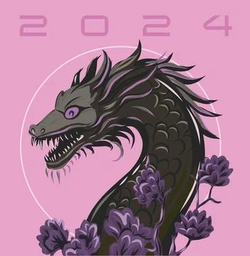 Dragon 2024 banner. Vector poster calendar oriental Chinese New Year. Year of Stock Illustration