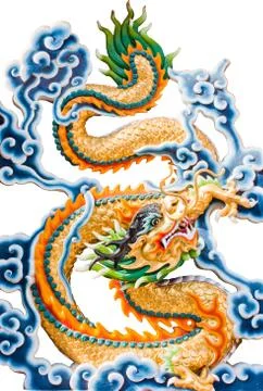 Dragon and cloud  on white background. Stock Photos