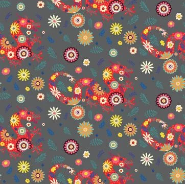 Dragon and flowers pattern Stockillustratie