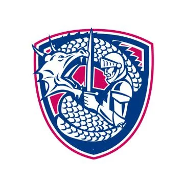 Dragon and Knight Fighting Crest Stock-Illustration