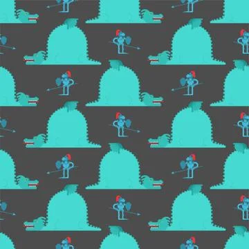 Dragon and knight pattern seamless. Fighting monster background. Fabulous bac Stock Illustration