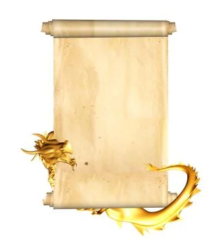 Dragon and scroll of old parchment Stock Illustration