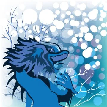 Dragon and winter forest Stock Illustration