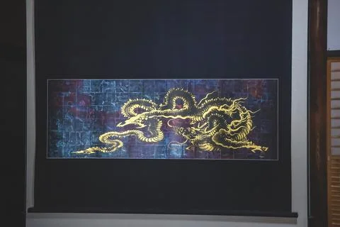 Dragon Artwork On Dark Scroll Backdrop For Wall Decor And Collectors Nov 28.. Stock Photos