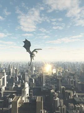 Dragon Attacking a Future City Stock Illustration