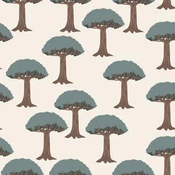 Dragon blood tree seamless pattern. Socotra island landscape background, vector Stock Illustration