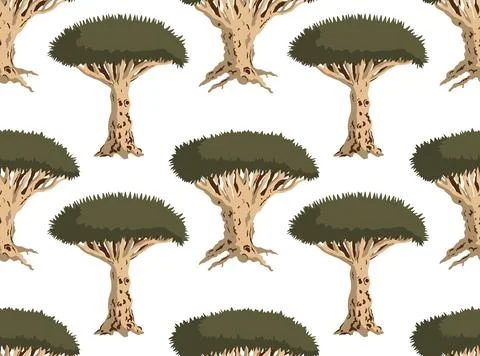 Dragon blood tree seamless pattern. Socotra island dracaena cinnabari endemic Stock Illustration
