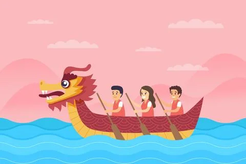 Dragon boat background in flat design Stock Illustration