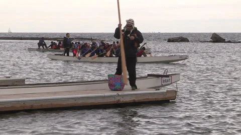 Dragon boat practice in Toronto before race Stock Footage 38368727