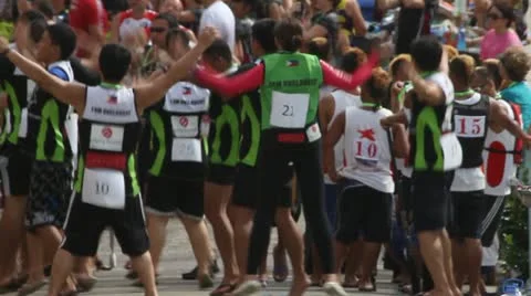 The Dragon Boat team warming up Stock Footage 12037154