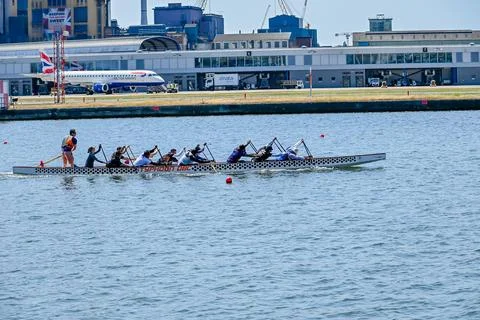 Dragon boat training session Stock Photos