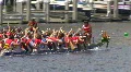 Dragon Boat Two Speed Next To Each Other In A Race Vídeo HD