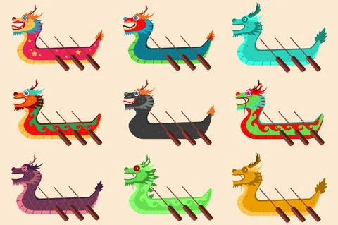Dragon boat vector cartoon set. Stock Illustration