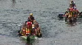 Dragon Boats Move To The Start Line Of The Race HD Footage