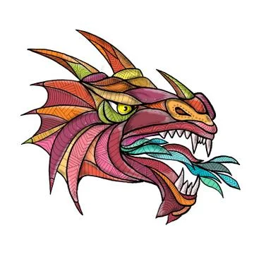 Dragon Breathing Fire Mandala. Stock Illustration