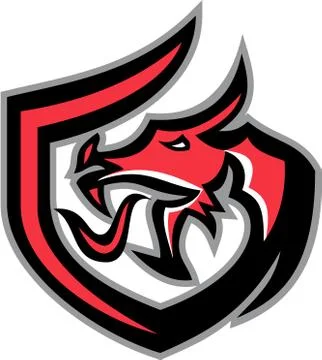 Dragon Breathing Fire Side Shield Retro Stock Illustration