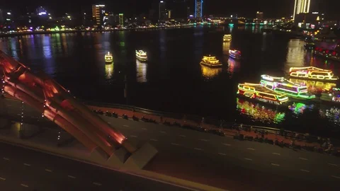 Dragon bridge in danang Stock Footage 128278562