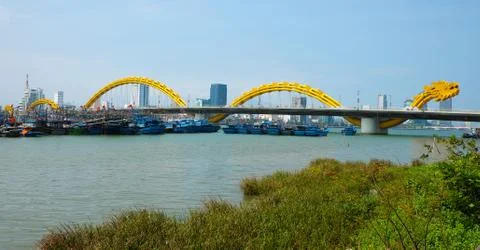 Dragon bridge, Han river, Da Nang, Vietnam Stock Photos