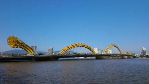 Dragon Bridge Over Han River in Da Nang, Vietnam 스톡 동영상 347935868