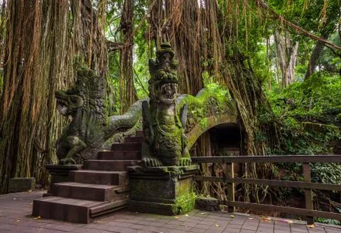 Dragon Bridge in Sacred Monkey Forest Sanctuary, Ubud, Bali, Indonesia Stock Photos