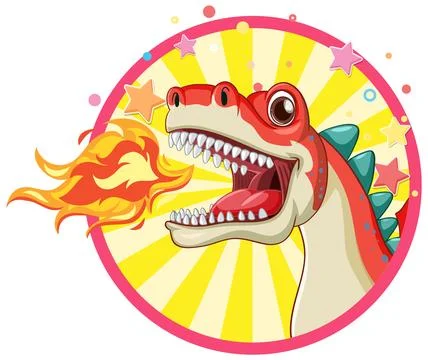Dragon on circle comic sticker template Stock Illustration