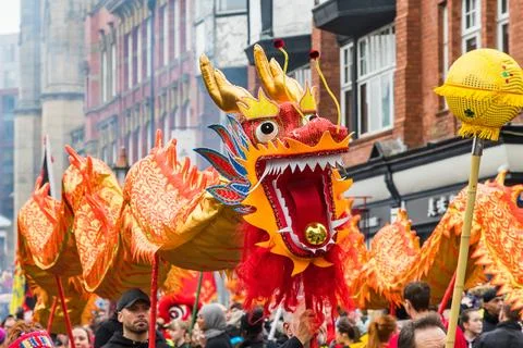 Dragon dance in Liverpool Stock Photos