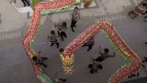 Dragon dance performance at floating tem... | Stock Video | Pond5