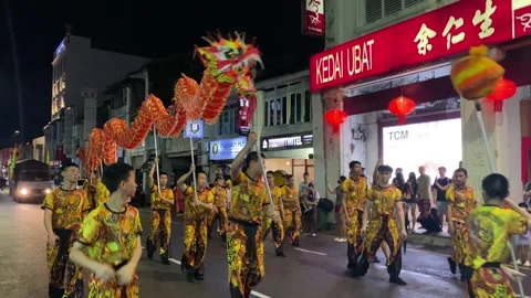 Dragon Dance performance in Georgetown, Penang, Malaysia 4K Stock Footage 260222464
