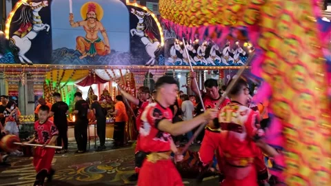 Dragon dance performance in night at tha... | Stock Video | Pond5