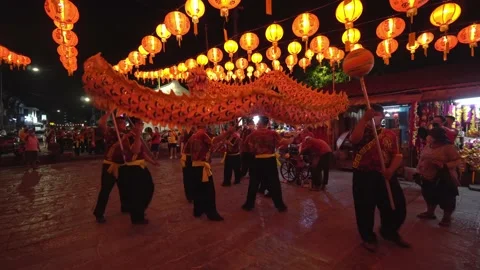 Dragon dance performance in temple | Stock Video | Pond5