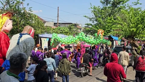 Dragon dance is played by children Stock Footage 251879535