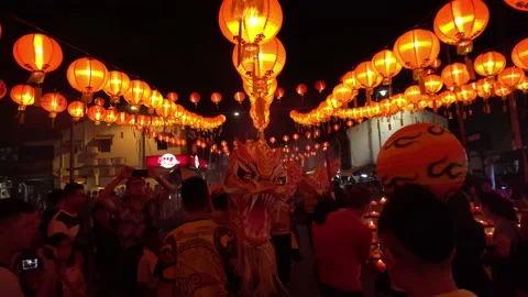 Dragon dance at street. Stock Footage 130843956
